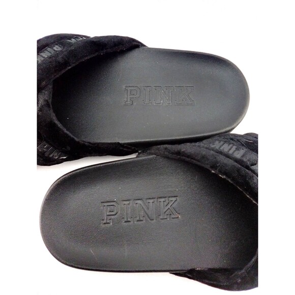 Victoria's Seceret Pink Criss Cross Furry Comfort Sliders Black 8 - Picture 3 of 9